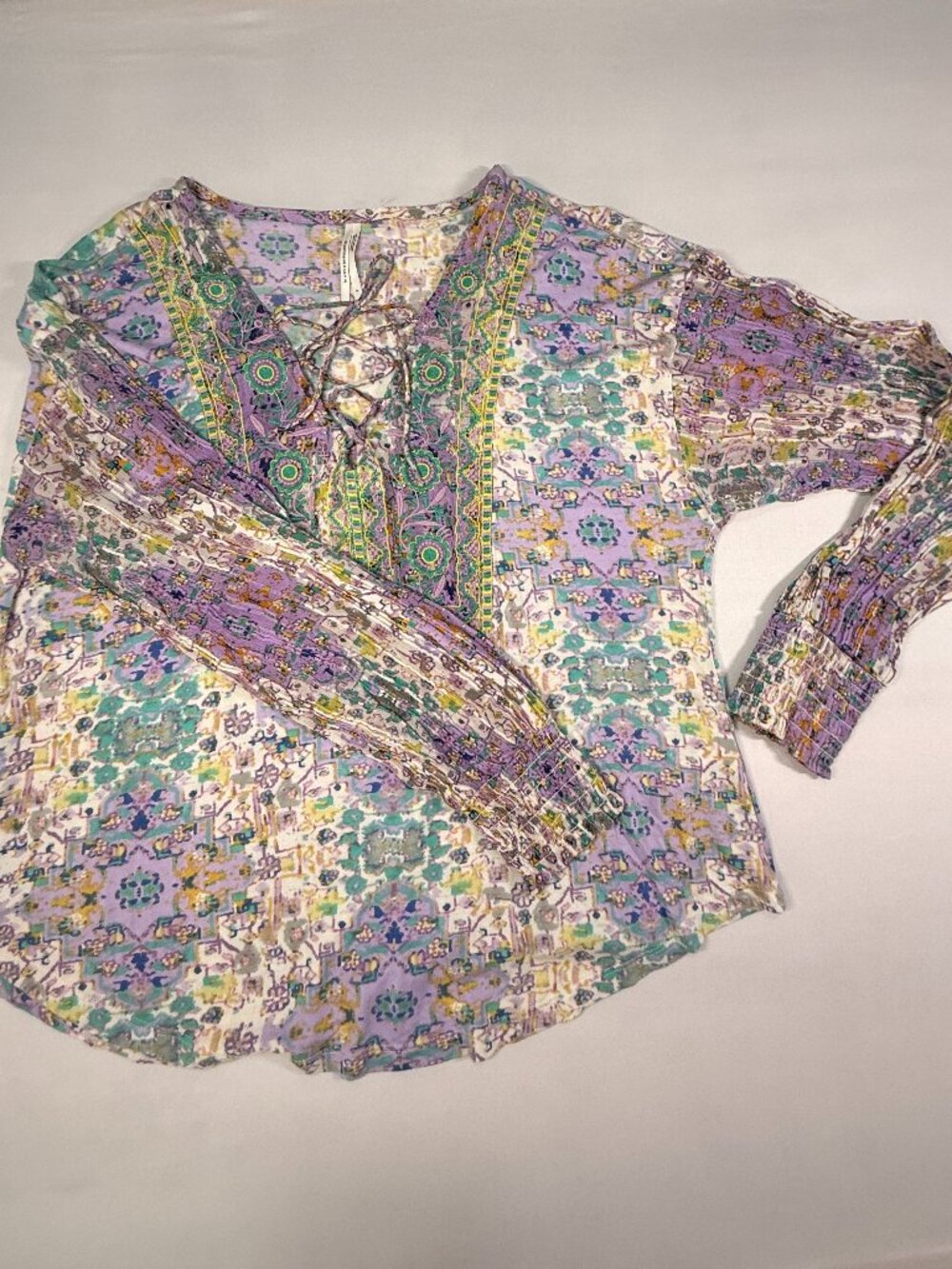 Anthropologie Sharona Henley Ikat Cotton Blouse Size S